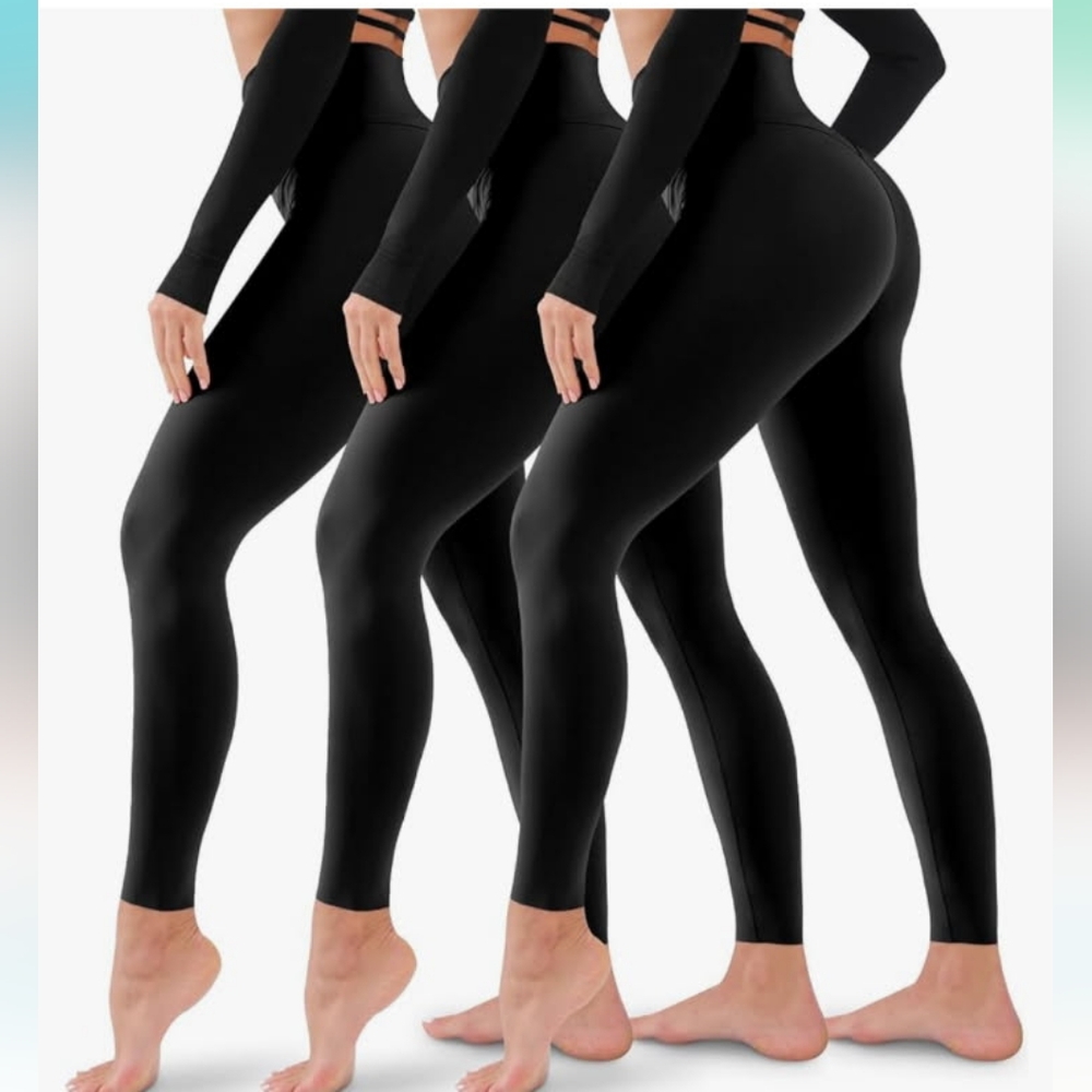 Black High-Waisted Leggings Showitty Women’s 3 Pack Leggings  Black L/XL